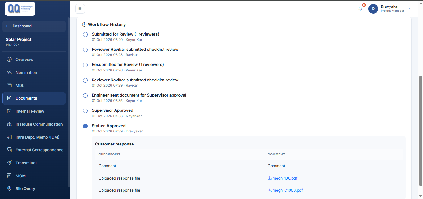 Workflow history and customer response on one document